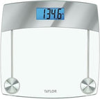 Taylor Digital Scales for Body Weight, Extra High 440 LB Capacity, Unique Blue LCD, Stainless Steel Accents Glass Platform, 12.4 x 12.4 Inches, Clear