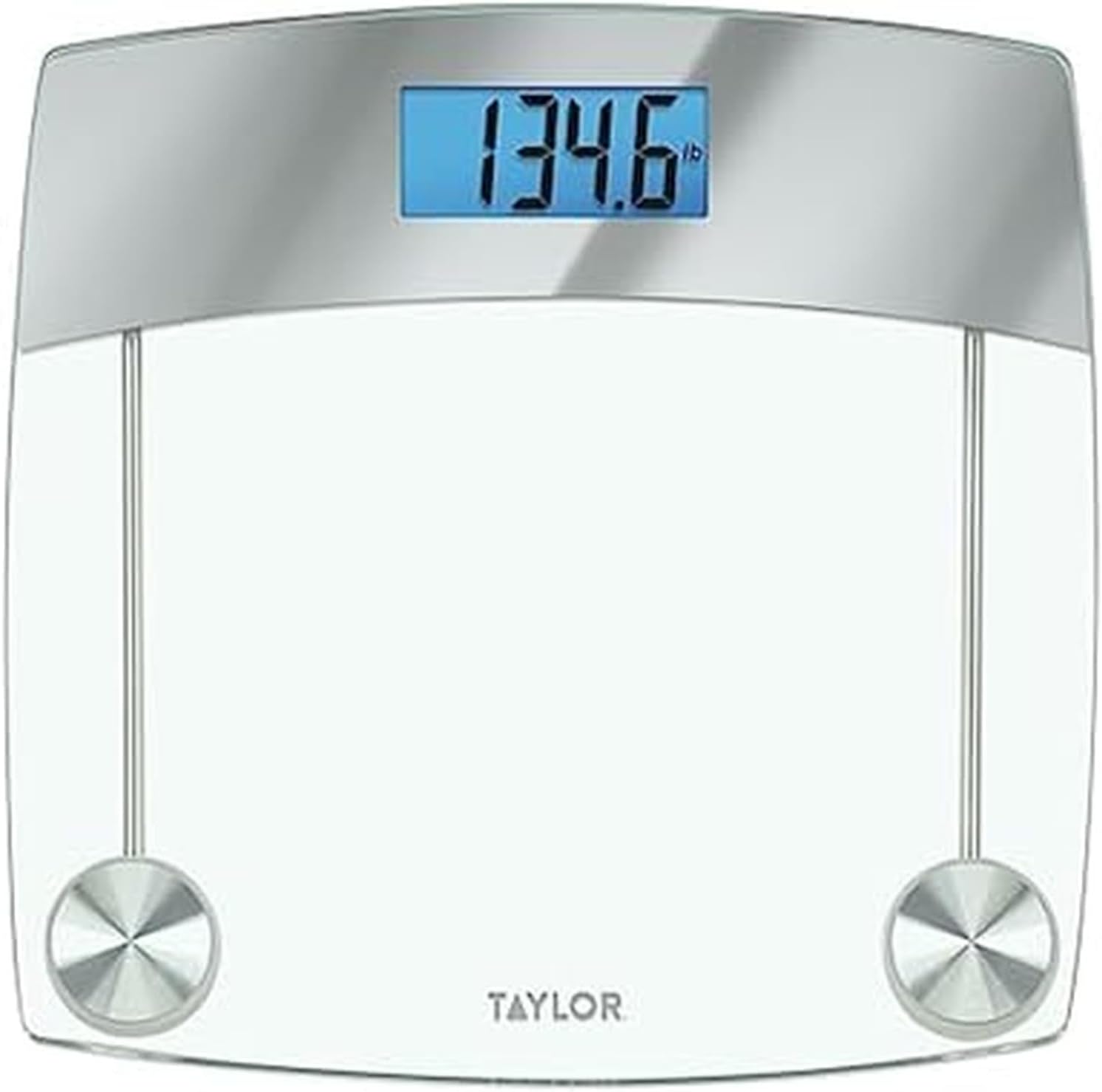 Taylor Digital Scales for Body Weight, Extra High 440 LB Capacity, Unique Blue LCD, Stainless Steel Accents Glass Platform, 12.4 x 12.4 Inches, Clear
