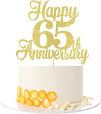 Kaoenla Happy 65th Anniversary Cake Topper - Gold Glitter Decorations for Wedding & Birthday Parties