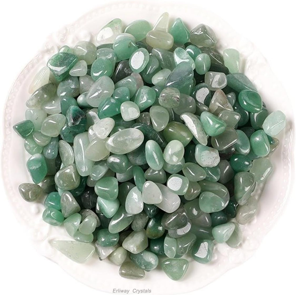 Erliway 100g Natural Green Aventurine Crystal Chips, 7-9mm Tumbled Chips Crushed Crystal Stone, Polished Crystal Chip for Fish Tank, Healing Tumbled Chip for Reiki Crystal Jewelry Making Home Décor