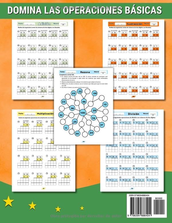 LIBRO DE MATEMÁTICAS PARA NIÑOS DE 6 A 9 AÑOS: Ejercicios prácticos de suma, resta, multiplicación y división con números de dos cifras. Ideal para ... 2° y 3° grado de primaria. (Spanish Edition)