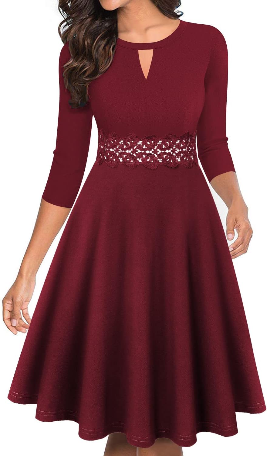 OWIN Women's Vintage Floral Lace Flared A-Line Swing Casual Party Cocktail Dresses Sleeveless