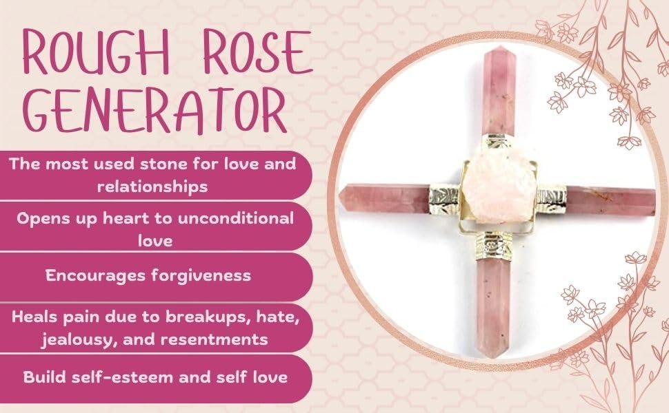 Jet Rough Rose Quartz 4 Point Energy Generator – Natural Healing Crystal for Love, Harmony, Chakra Balancing, Meditation, Reiki, Positive Energy, Home & Office Vastu Decoration