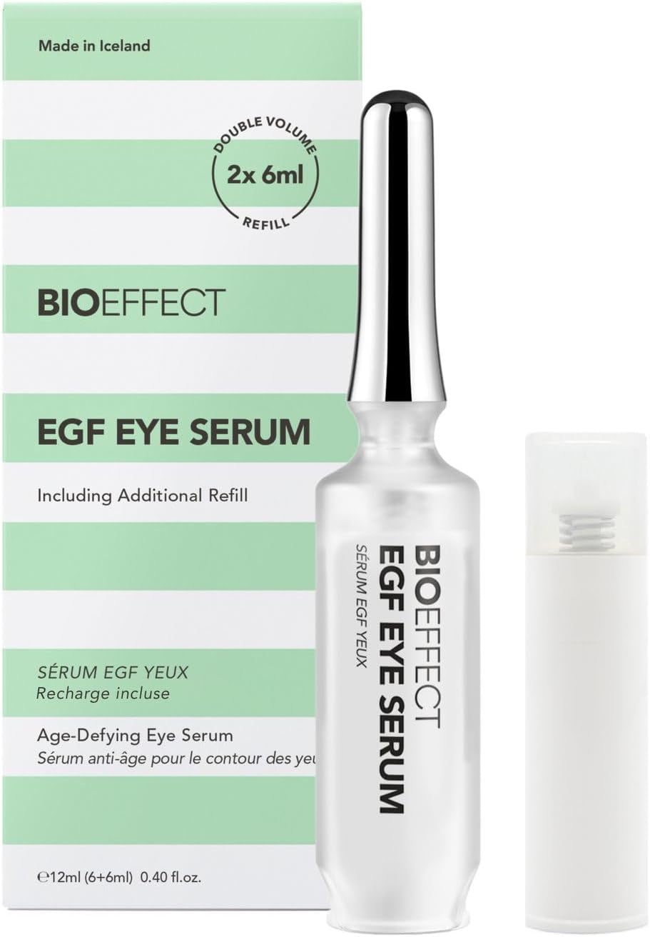 BIOEFFECT EGF Eye Serum with De-Puffer Rollerball | Age-Defying Under Eye Treatment with Epidermal Growth Factor for Fine Lines, Wrinkles, Puffiness & Sagging (6 mL + 6 mL) 12 mL / 0.40 oz