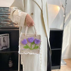 Handmade Purses and Handbags for Women, Handmade Crossbody Bags Women, Top Handle Satchel Shoulder Tote Bags with Pearl Strap for Girls Ladies