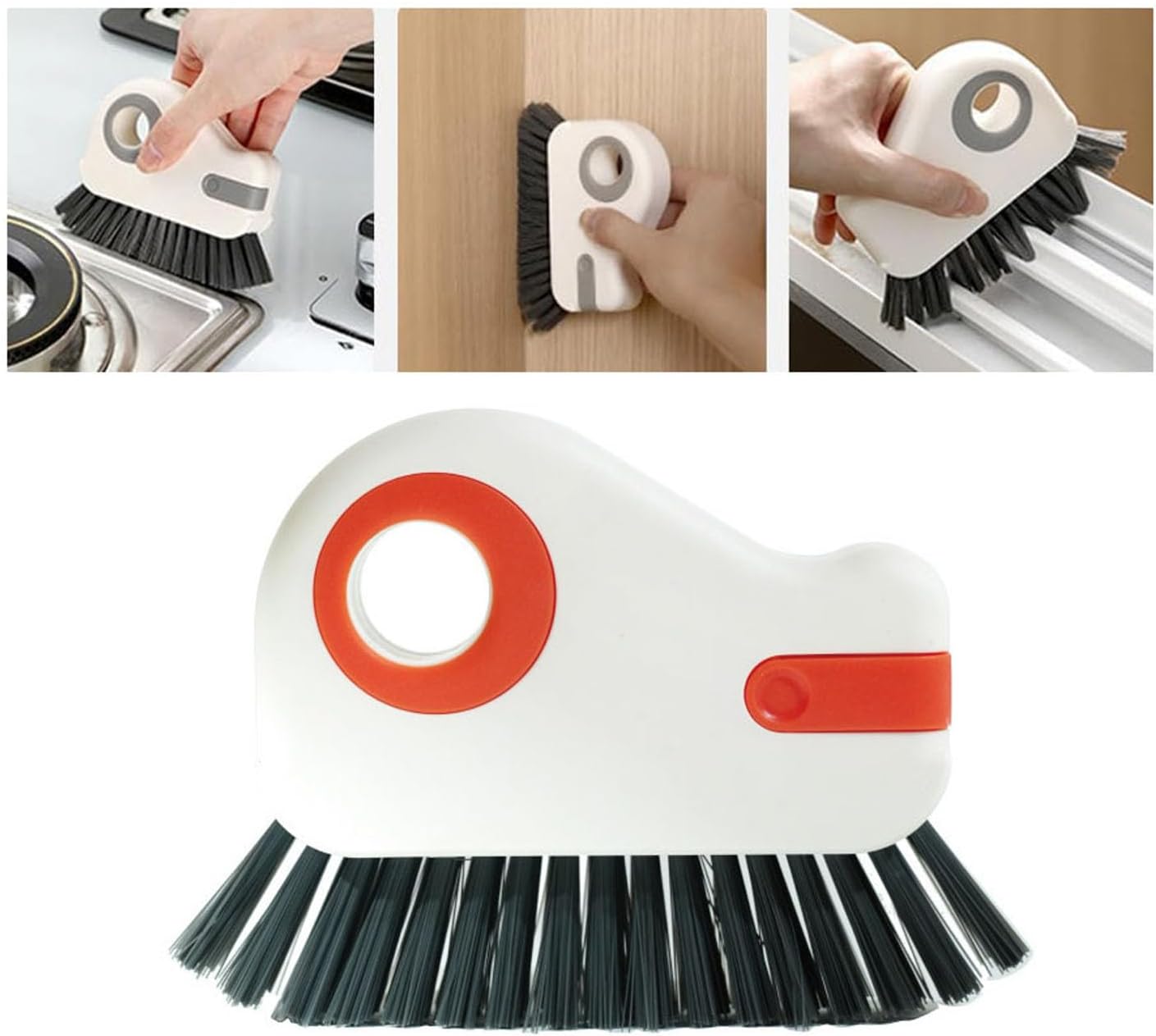 2 in 1 Groove Cleaning Brush Window Track Cleaning Tools, 2024 New Multifunctional Hard Bristle Crevice Cleaning Brush with Hidden Scraper, for Sliding Door Track Window Sill Deck Crevice (A-Orange)