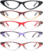 Cat Eye Reading Glasses for Women 5 Pairs Spring Hinge Fashion Readers Anti Blue Light Computer