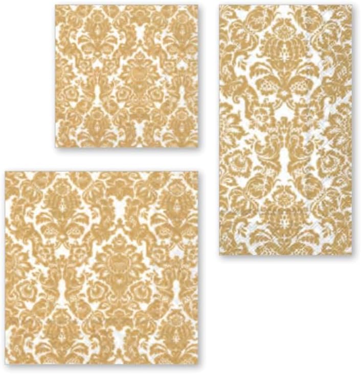 Boston International L797099 IHR Lunch Paper Napkins, 6.5" X 6.5", Palais White/Gold