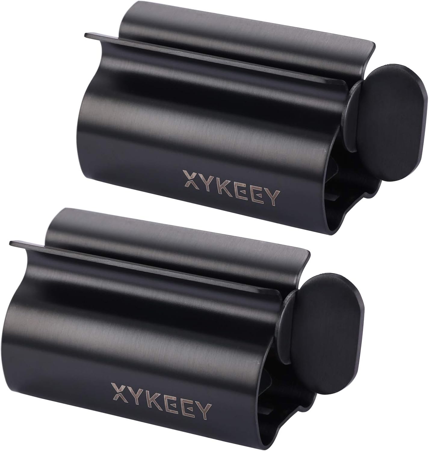 XYKEEY Toothpaste Tube Squeezer - Set of 2 Toothpaste Squeezer Rollers, Metal Toothpaste Tube Wringer Seat Holder Stand (Matt Black)