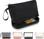 Ethereal Small Makeup Bag, 2 Layers Travel Makeup Bag with Makeup Brush Holder, Cosmetic Bag Black Make up Pouch for Women/Girls