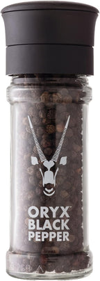 Oryx Black Pepper Grinder - 1.26oz - Manual Refillable Grinder with Premium Whole Black Peppercorns from Madagascar - Perfect for Home Cooking & Gourmet Meals - refillable reusable +20x grinder head