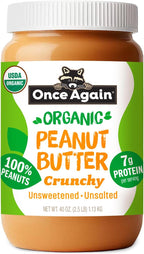 Once Again Organic Crunchy Peanut Butter No Sugar Added - Large 2.5 Pound Jar - Single Ingredient, Unsalted, Natural Peanut Butter No Palm Oil - Chunky, Unsweetened - 1 Jar (40 oz)