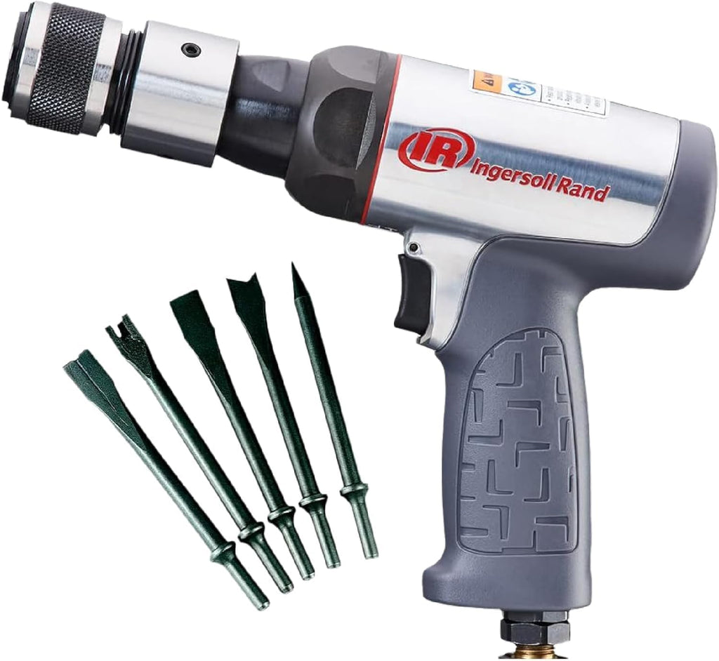 Ingersoll Rand 123MAXK Vibration Reduced Air Hammer 5-Piece Chisel Set, 3,530 BPM, 2-5/8" Stroke, Round Shank