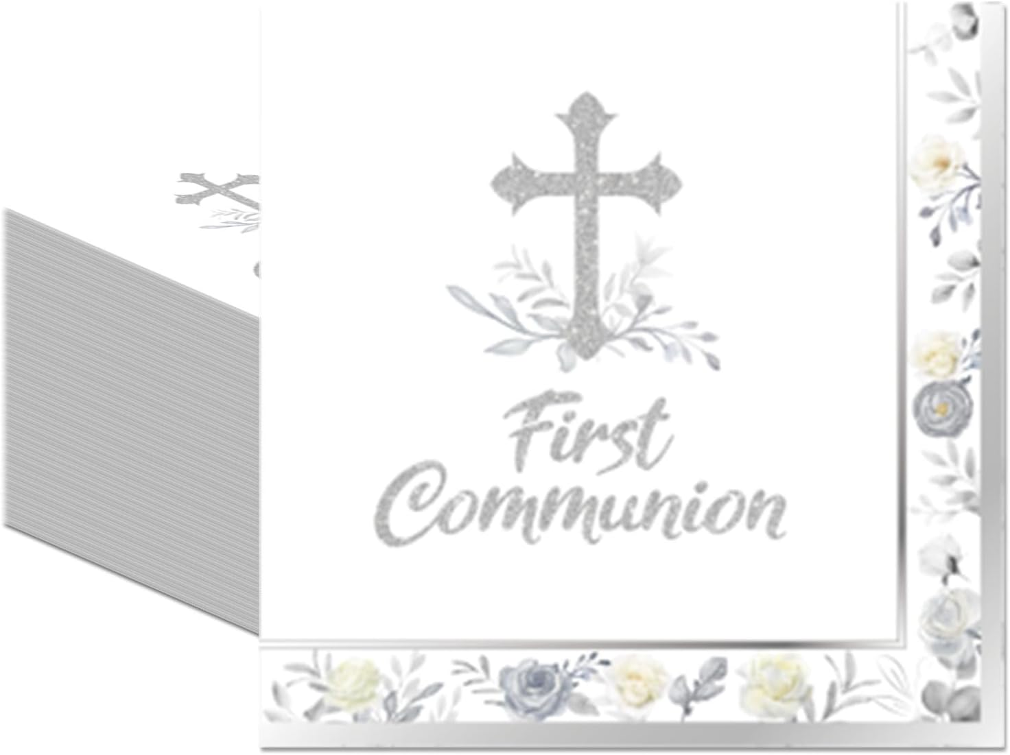 50Pcs First Communion Napkins - Silver Cross First Holy Communion Napkins, Religious Disposable Paper Towels for Christening Table Decor