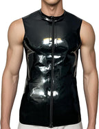 Latex Rubber T-Shirt Tank Crew Neck Front Zip for Men,Latex Top Handmade Theme Club Cosplay Costumes