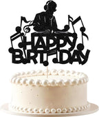 Dj Disco Happy Birthday Cake Topper Black Glitter Music Rock Disco Hip Hop Cake Decoration Carnival party Unisex adult Theme Birthday Party Supplies