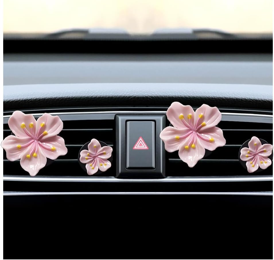 Bittwee 4PCS Car Air Vent Clip, Cute Refillable Flower Aesthetic Automotive Vent Clip Air Freshener Diffuser for Women Girls, Vehicle Interior Decoration Universal for SUV Truck RV and More（Pink）