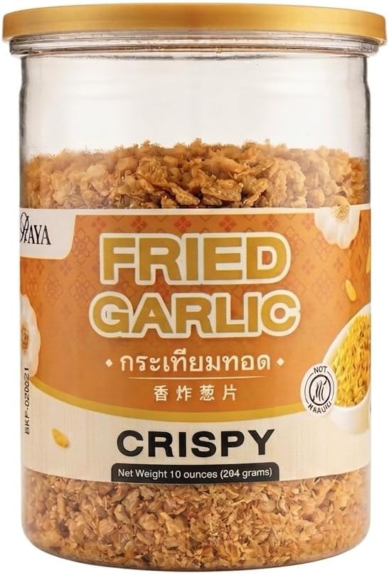 Thairaya Fried Garlic 10 ounces (284 grams) Premium Golden Brown Crispy Garlic All-Natural No rancid No Preservatives, Import from Thailand, Deep fried, Gluten free Ready-to-Use Topping for Salads, Soups, Noodles & More