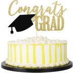 PALASASA Congrats Grad Cake Topper, 2025 Graduate Party Decorations (Gold 6.6inch)