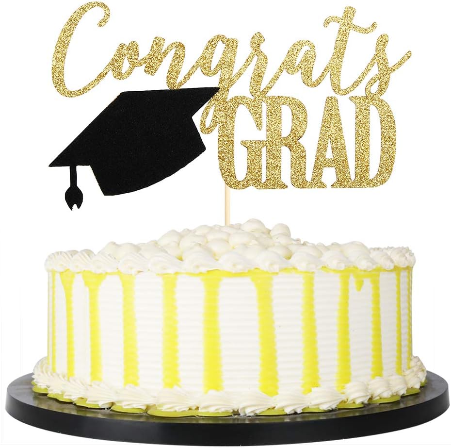 PALASASA Congrats Grad Cake Topper, 2025 Graduate Party Decorations (Gold 6.6inch)