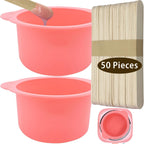 2-pack Silicone Wax Warmer Liner, Silicone Wax Bowl for Wax Warmer, Non-Stick Wax Melt Warmer Wax Pot Replacement, Reusable Wax Melt Liner with 50 Pcs Wax Spatula Sticks for Hair Removal pink