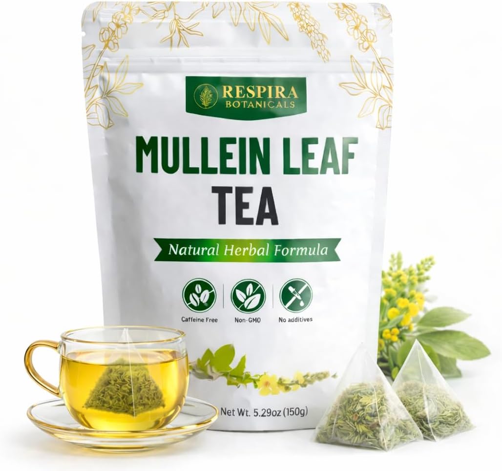 Respira Botanicals - Mullein Leaf Tea Bags for Lungs Cleanse and Respiratory Support, Plastic-Free, Plant-Based Tea Bags, Caffeine-Free, No Additives & Non-GMO, 30 Tea Bags
