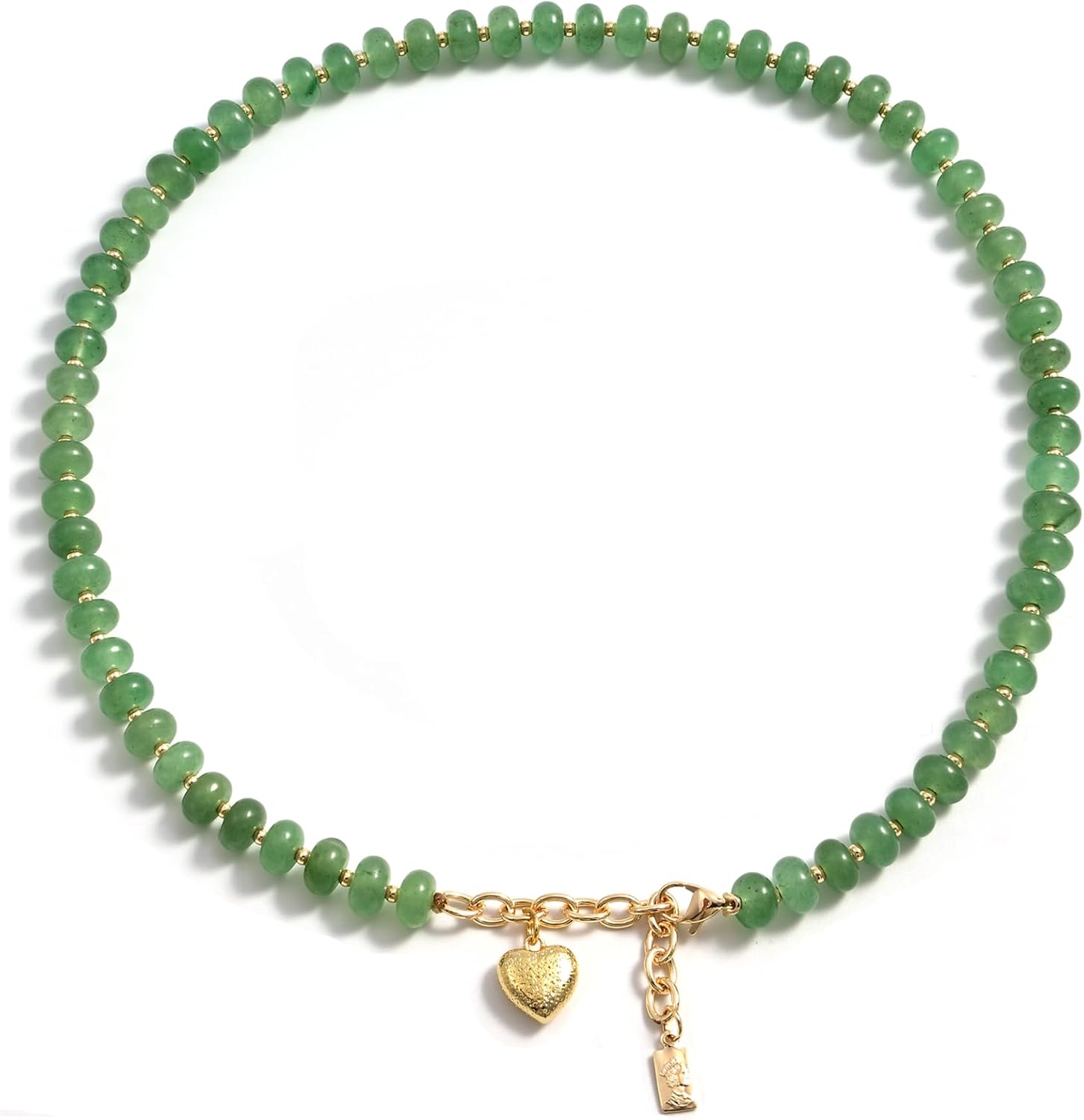 Boho Gemstone Beaded Necklace for Women – Colorful Natural Stone Choker 18K Solid Heart-Shaped Pendant, Summer Beach Jewelry