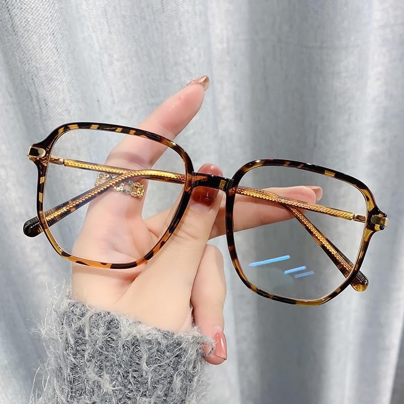 Blue Light Blocking Reading Glasses Oversized Square Computer Readers Anti UV Lightweight Flat Light Mirror Eyewear (Color : Hawksbill, Size : +100)