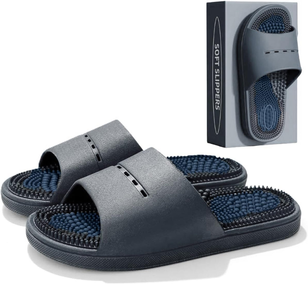 Acupressure Massage Slippers Acupressure Foot Massager Shoes Reflexology Sandals Gift for Men Women Reduce Feet Neuropathy Pain Relief and Tension (Dark Gray,US Women 9.5-10/ Men -8.5)