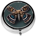 Portable 3-Compartment Pill Box – Round Daily Medicine Organizer for Pocket or Purse, Beautiful Moth Ideal for Morning, Noon & Evening Doses