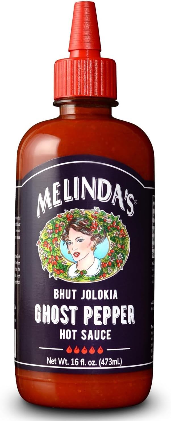 Melinda’s Ghost Pepper Hot Sauce - Gourmet Extra Spicy Hot Sauce - Made with Fresh Ingredients, Ghost Peppers (Bhut Jolokia), Habanero Pepper, Carrot, Garlic, Lime Juice - 16oz Squeeze, 1 Pack