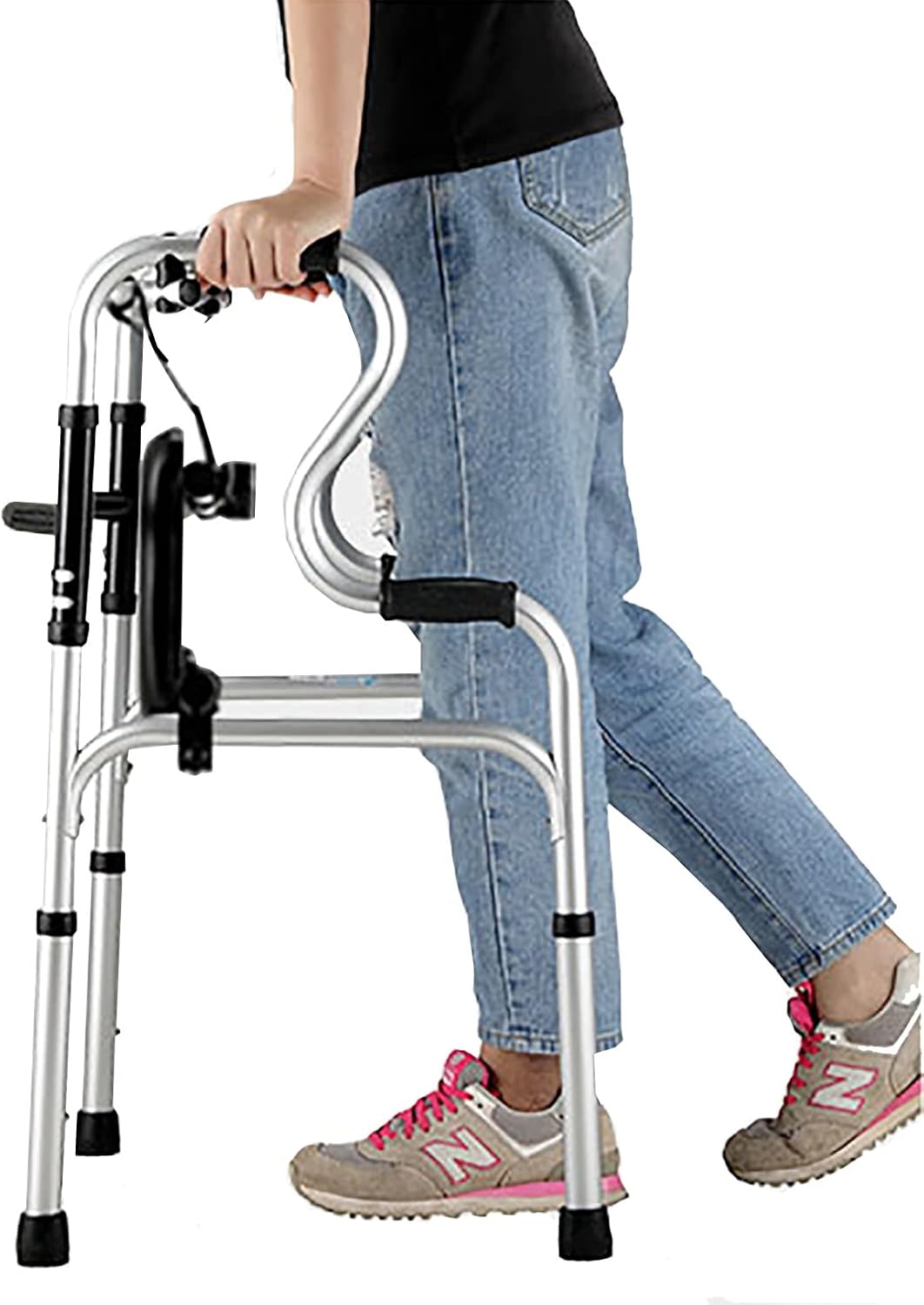 Folding Portable Standard Walker with Seat, No Wheels Compact Lightweight Medical Walking Aid for Hospital/Home, Adult Elderly Disabled Feito na China