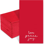 Quera 100 Pack Christmas Paper Napkins 4.38'' X 7.88'' Joy Peace Love Disposable White Decorative Table Napkin for New Year Winter Dinner Merry Christmas Holiday Xmas Decor Party Supplies red white