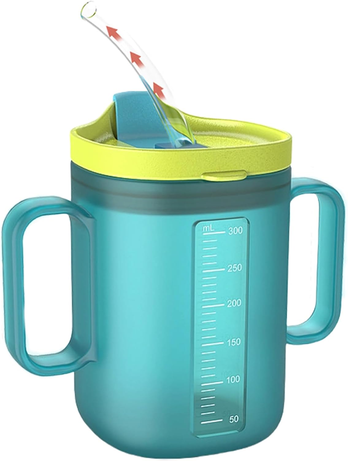 Spill Proof Sippy Cups for Seniors & Adults -10.2oz(300ml) Non-Spill Cups with 2 Handles & Straw Lid, Elderly Drinking Cups for Patients, Disabled, Pregnant Women, Dishwasher Safe (Blue)