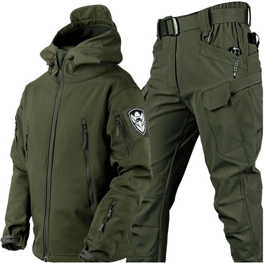 Men Two Piece Ski Suit Set, Mens Winter Waterproof Windproof Hooded Snow Coat 2 Pieces Snowboarding Snowsuits