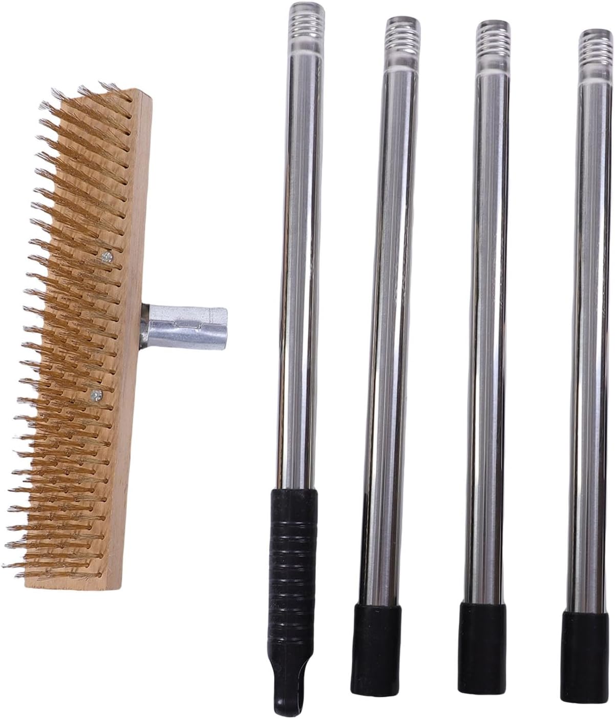 Heavy Duty Stainless Steel Wire Scrub Brush with Long Handle Moss Remover Wire Broom Outdoor Floor Scrub Brush for Patio Deck Garden Garage (30cm / 11.8in)