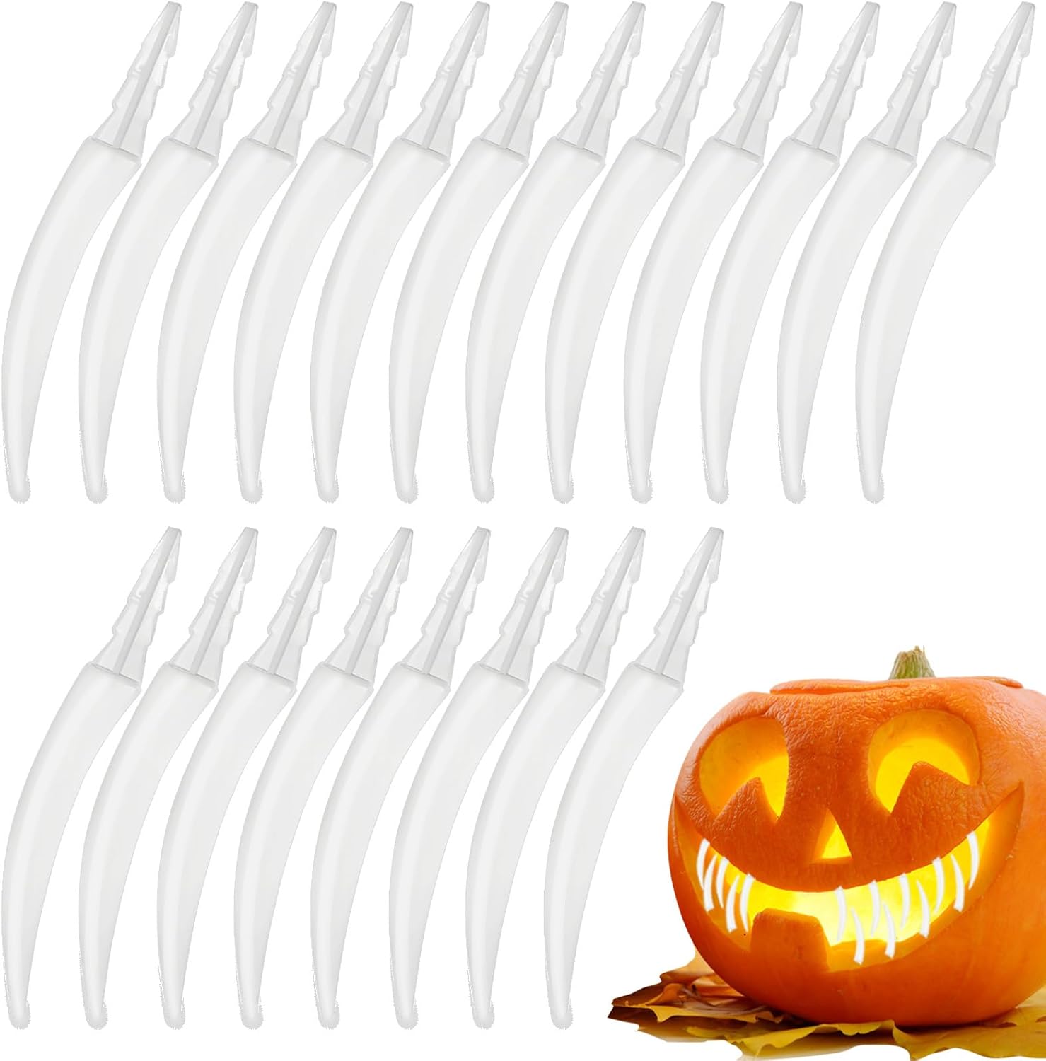 20Pcs Halloween Pumpkin Teeth Decorations, Halloween Plastic Fake Pumpkin Fang Decorating Kit, Spooky Jack O Lantern Decorations for Home Party Decor DIY Activities