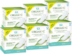 Organyc New Version 100% Certified Organic Cotton Inside and Out Overnight Feminine Pads, Heaviest Flow, Super Absorbency 2.0, 7 Count (6 Pack)