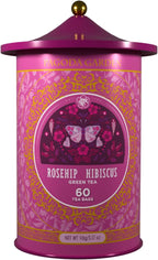Life Plus Style Gourmet Pagoda Garden Rosehip Hibiscus Green Tea Herbal Tea Caffeinated Hot or Iced Natural Ceylon 60 Tea Bags
