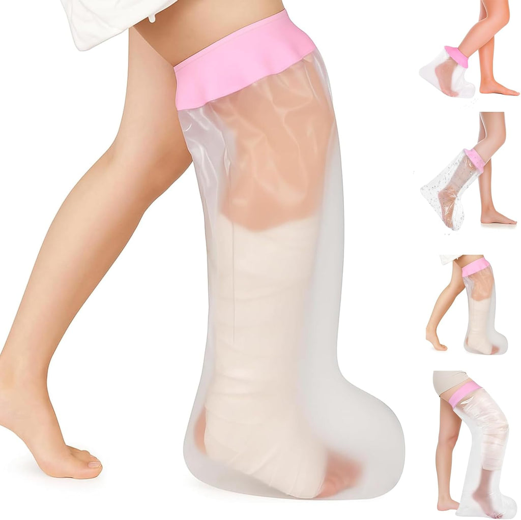 mosago Waterproof Cast Covers for Shower Leg, Soft Comfortable full Leg Protector for Shower Adult, Keep Wound/Bandage Dry Bath, Broken Legs/Knee/Foot/Ankle, Reusable Wound Care Supplies (Pink)