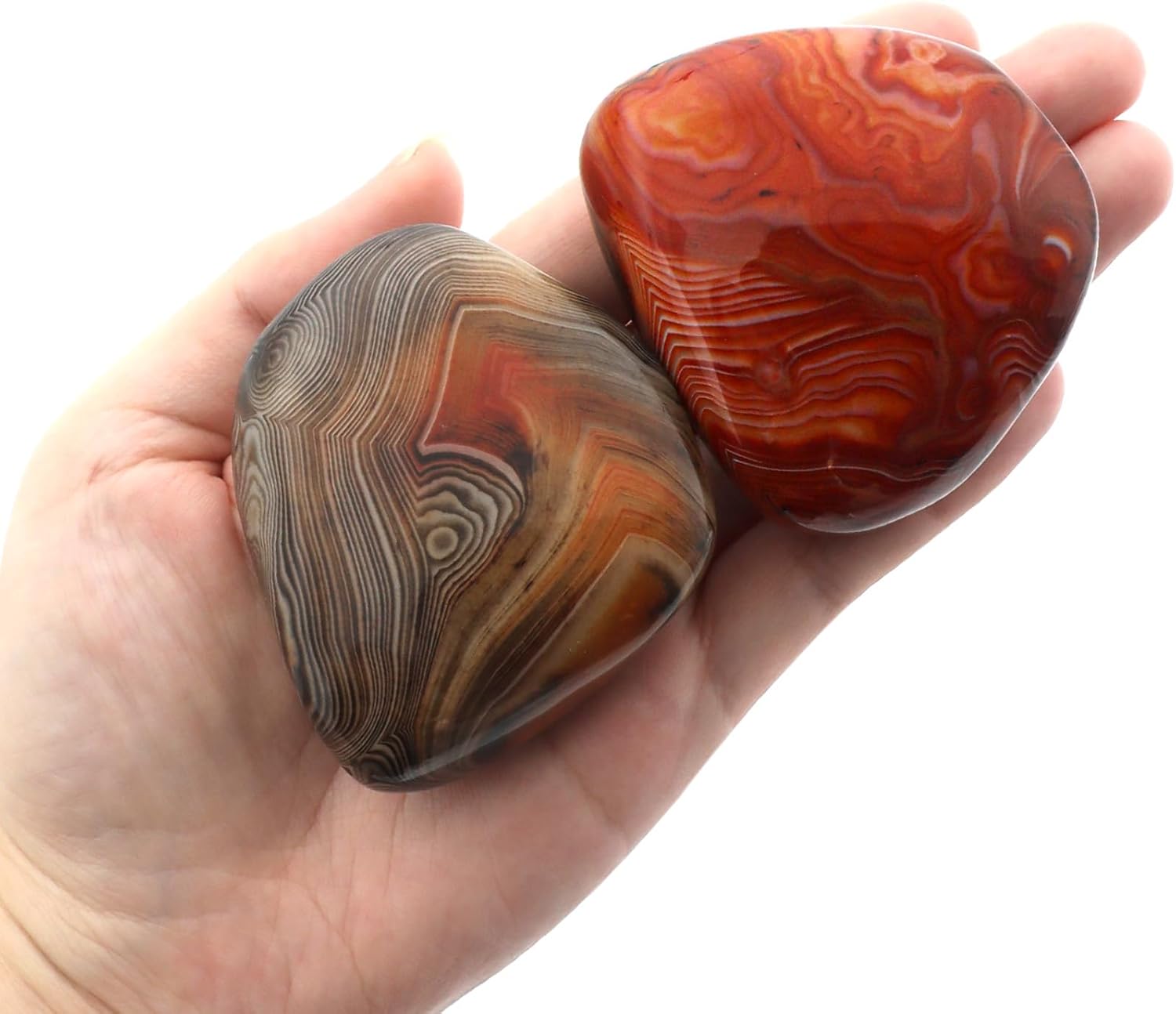 Sardonyx Palm Stone-2 Pcs Sardonyx Banded Agate Stone Pocket Energy Stone, Smooth Healing Crystal Worry Stone