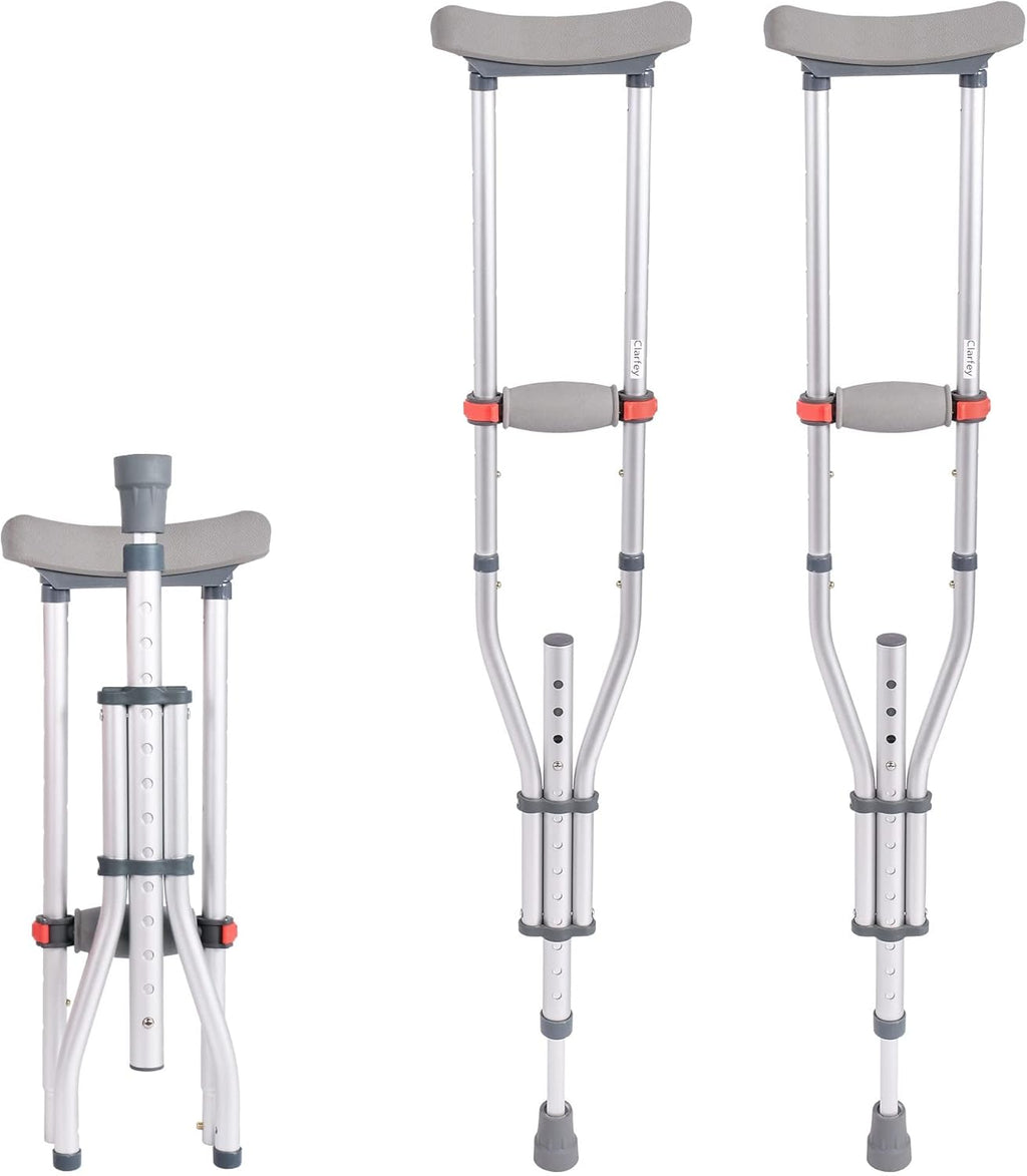 1 Pair Folding Aluminum Underarm Crutches for Adults and Teenager, 8 Adjustable Height for 4'7" to 6'7", 300 LBS Capacity Lightweight Adjustable Crutches with Underarm Pads, Great for Travel or Work