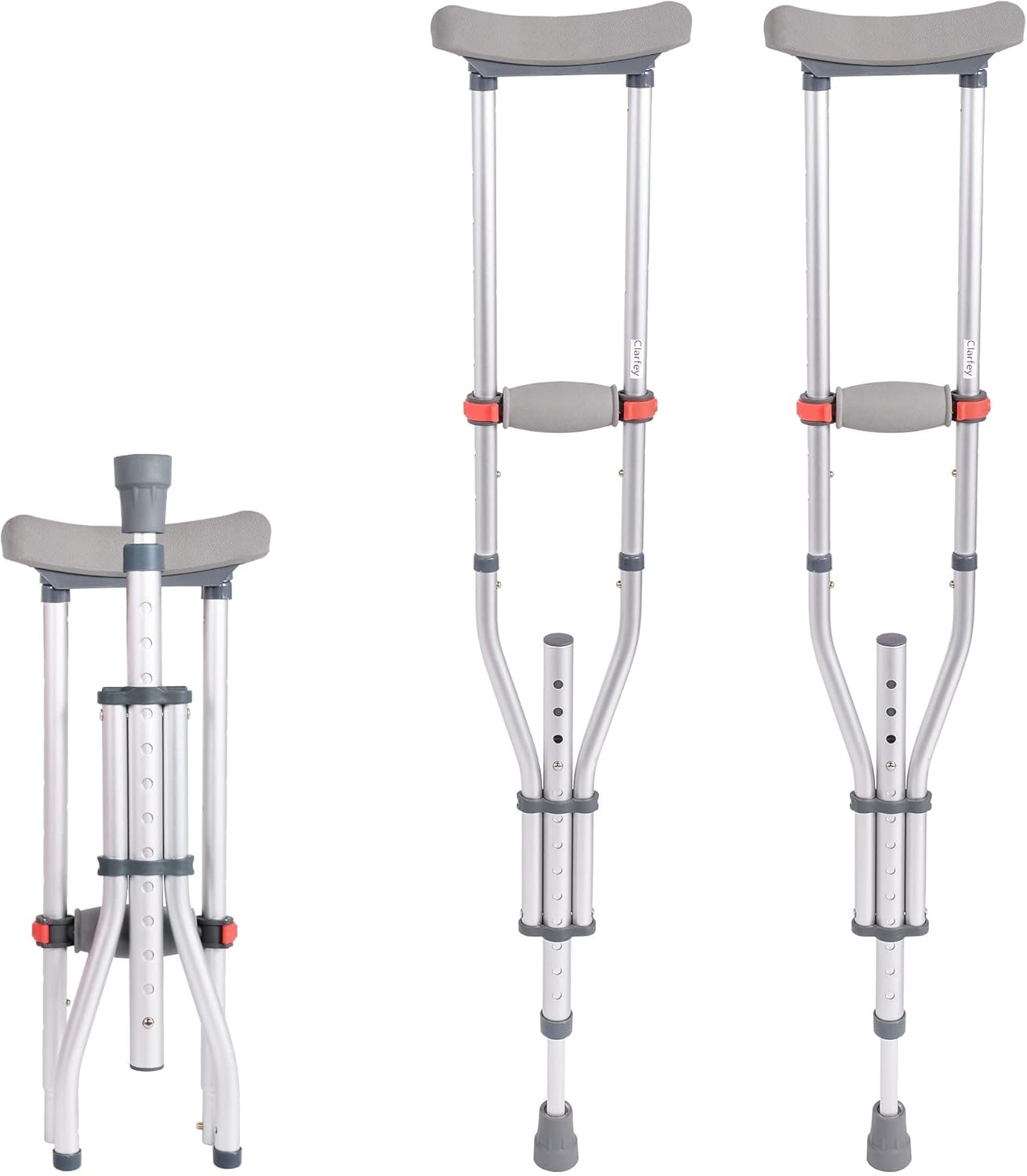 1 Pair Folding Aluminum Underarm Crutches for Adults and Teenager, 8 Adjustable Height for 4'7" to 6'7", 300 LBS Capacity Lightweight Adjustable Crutches with Underarm Pads, Great for Travel or Work
