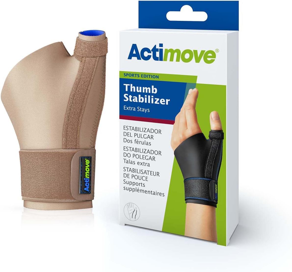 Actimove Sports Edition Thumb Stabilizer Wrist Brace, Extra Stays | Thumb Splint for Trigger Finger, Arthritis Pain, Sprain & Carpal Tunnel Support, Beige, Small/Medium