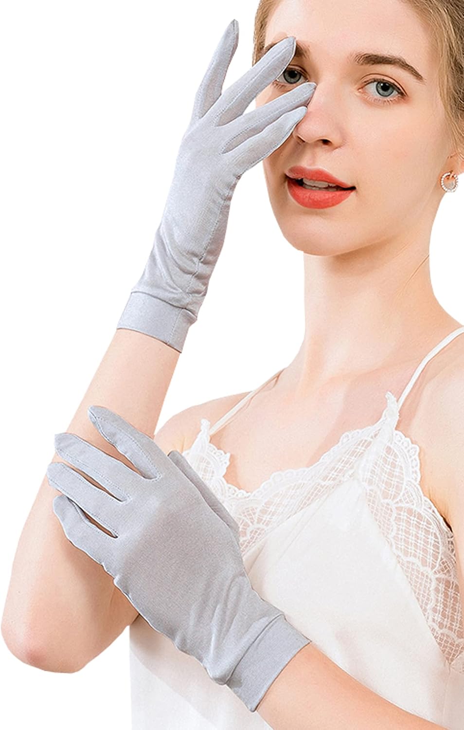 METWAY Mulberry Silk Gloves for Sleeping Women Summer Sunscreen UV Protection Thin Lightweight Pure Silk Overnight Glove