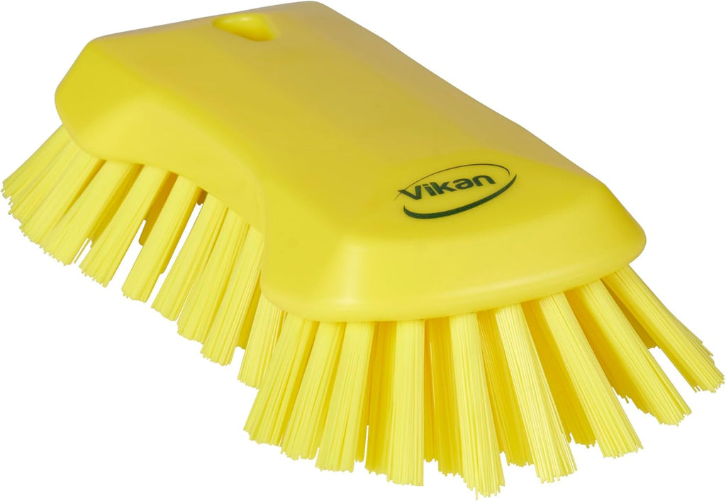 Vikan 38946 Extra Large Hand Brush, Multifunctional, Slip-Resistant Cleaning Tool, Extra Stiff Polypropylene & Polyester Bristle, 9.1", Yellow