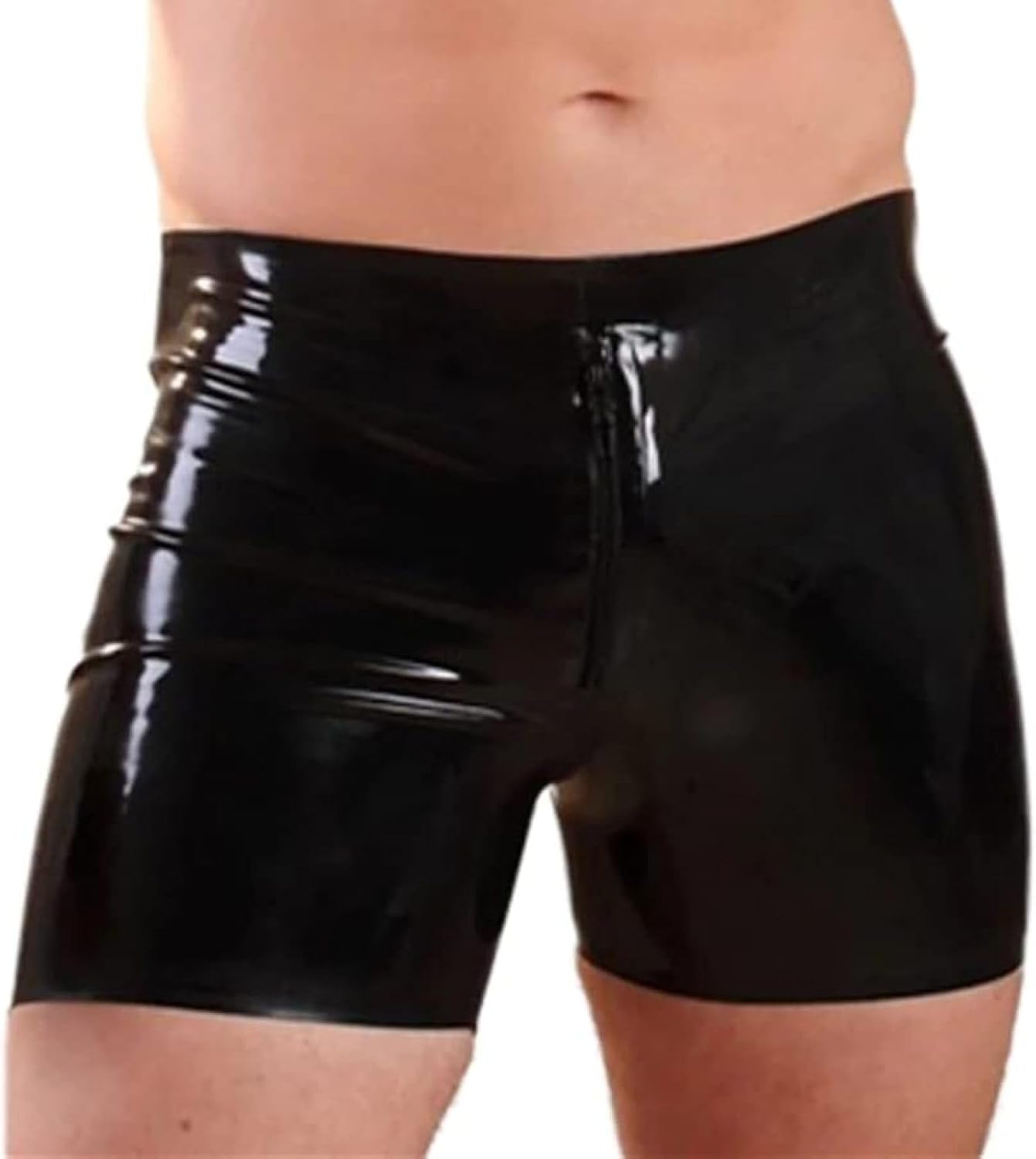 Black Latex Men Panties Sexy Rubber Shorts Boxer with Front Zip Handmade (no Back Zip),Purple,Large