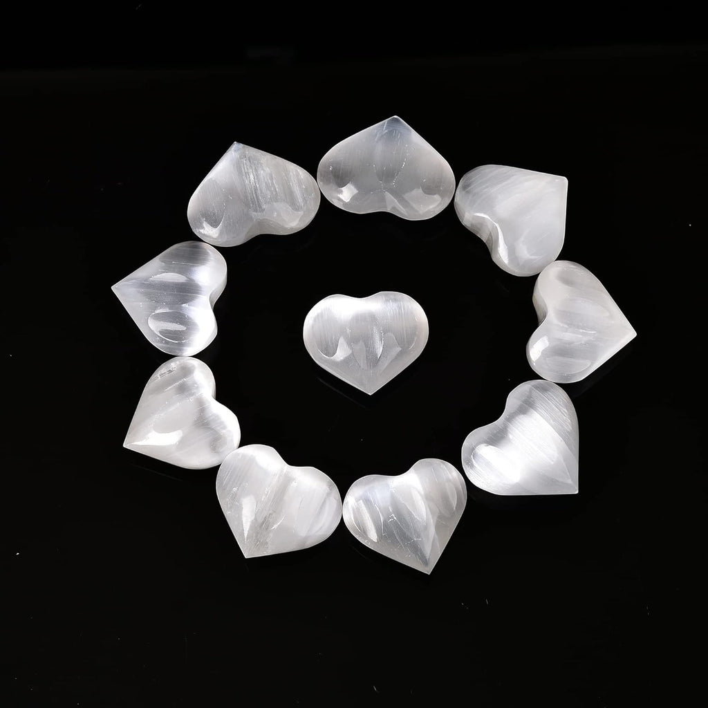 JIC Gem 1.4-1.6" Natural Unique White Selenite Heart Stone Healing Crystal Heart Rock Engraved Heart Decoration Heart Shape Crystal Set of 10 Wholesale Frome Morocco