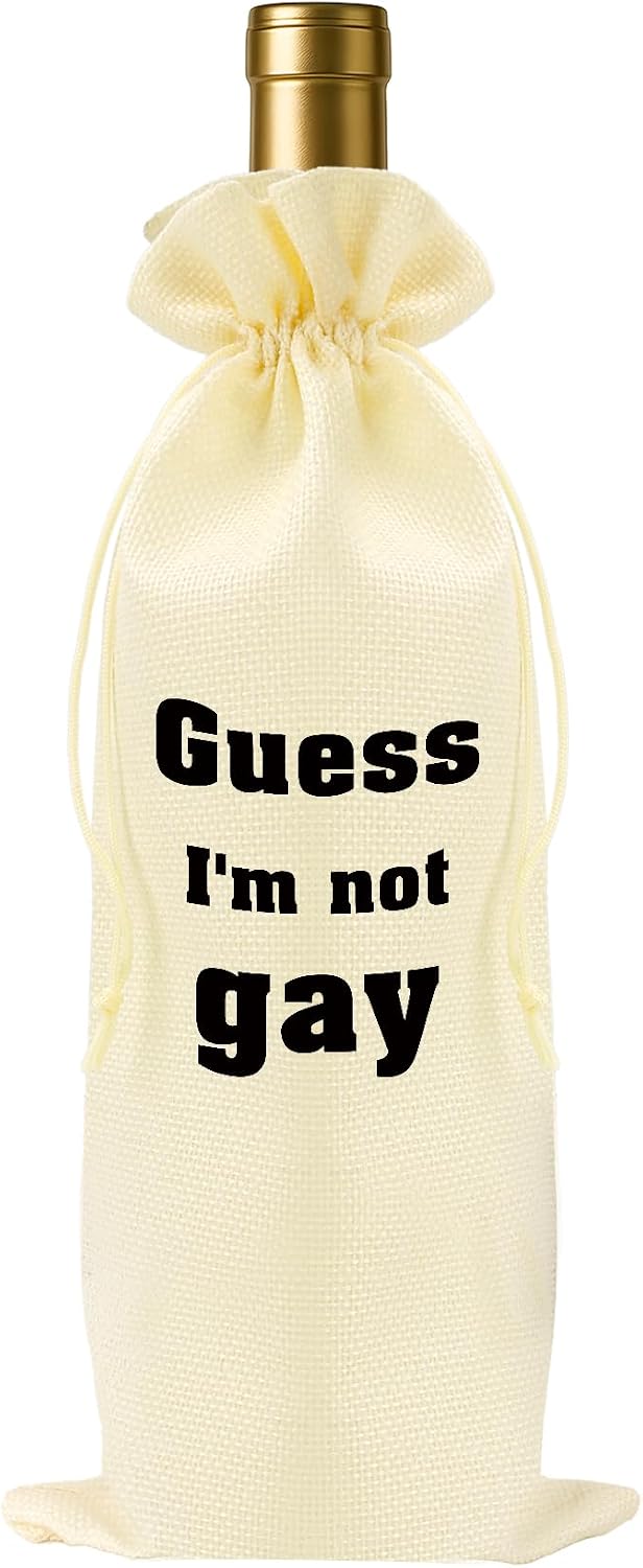 ZuEiiDop Funny Bachelor Party Decorations Favors Guess I'm Not Gay Wine Bag for Groom to Be Wedding Engagement Gifts for Men Him Groom to Be Gifts Wedding Engagement Bachelor Party Supplies