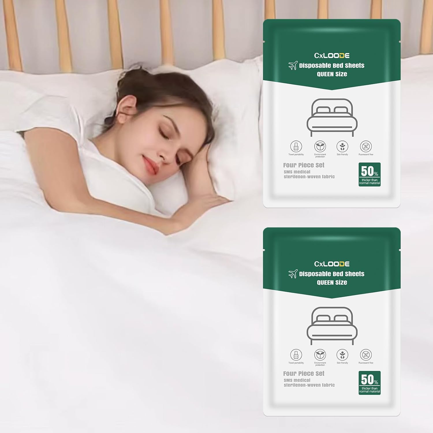 2 Pack Disposable Bed Sheets Queen, Disposable Travel Sheets for Travel with Quilt Cover and Pillowcase, Disposable Bedding Travel Bedding Disposable Sheets for Hotel Hospital